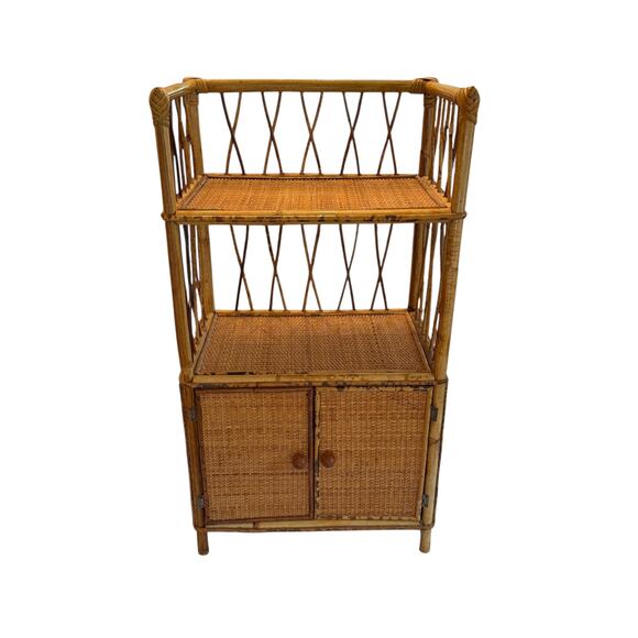 Mid 20th Century Vintage 30” Tall Bamboo Rattan Shelves Bookcase Cabinet Etagere - Picture 16 of 16